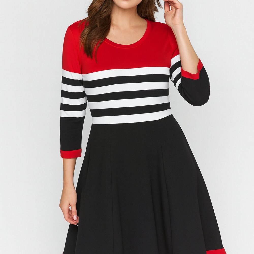JH Sweater Dress Womens Black Red White Black Stripe Classic Comfort Size XL